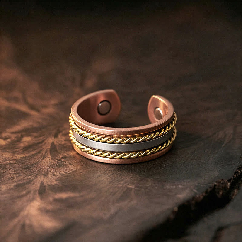 Buddha Stones レトロなツイストデザインの銅製オープンウェルスラッキーカフブレスレットバングルリング - リング（サイズ：調節可能） - image 10