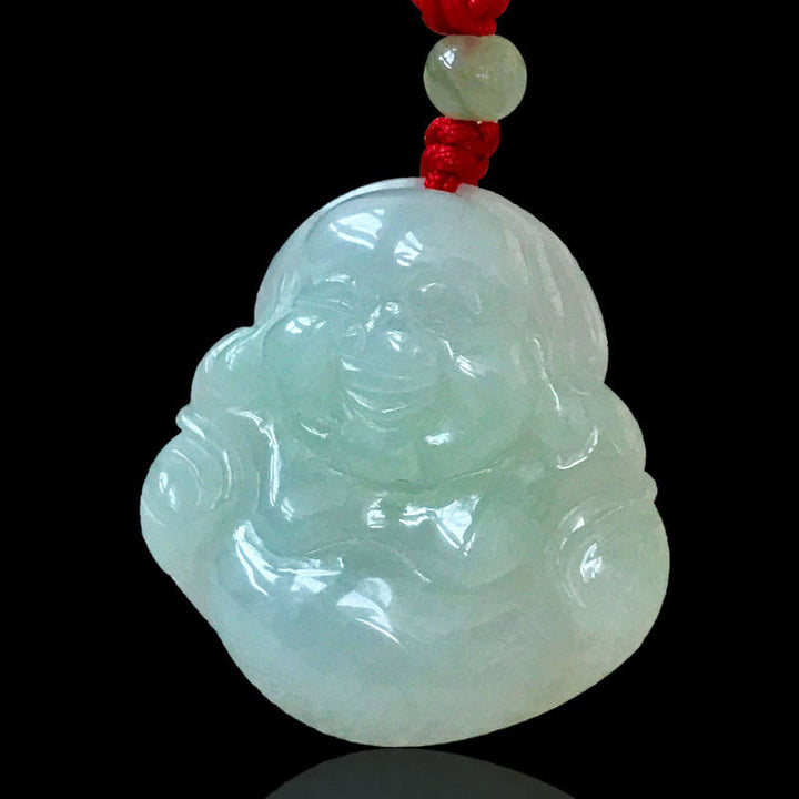 Buddha Stones 翡翠の笑い仏の赤紐の豊かさのネックレスペンダント - 玉笑い仏 - image 0