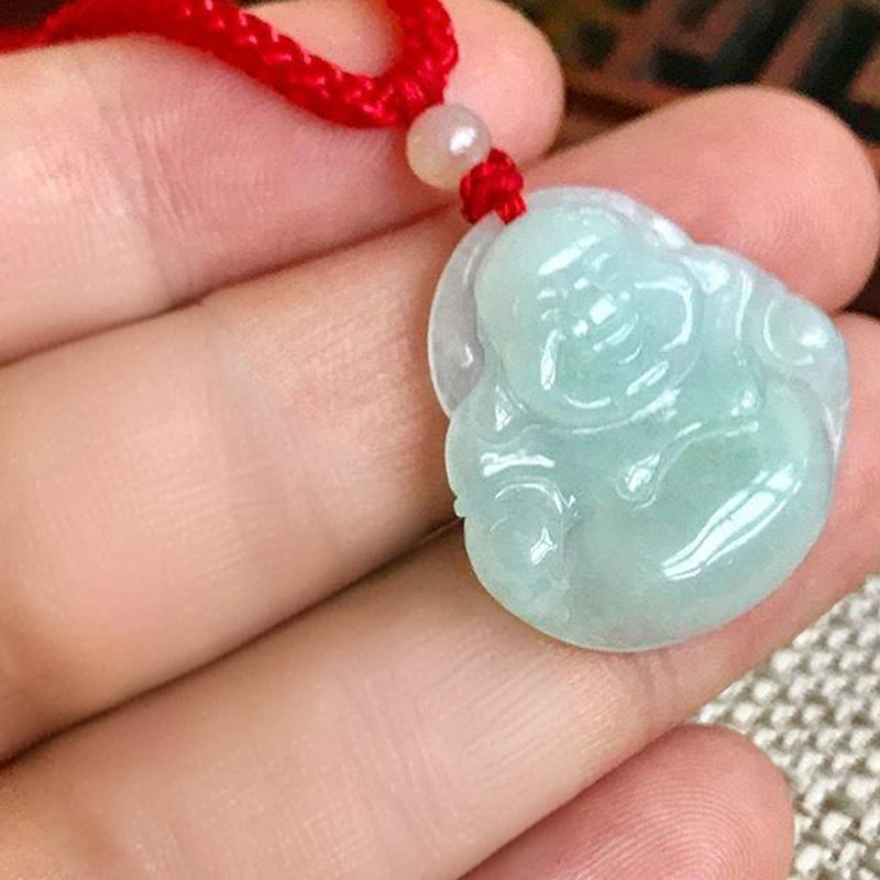 Buddha Stones 翡翠の笑い仏の赤紐の豊かさのネックレスペンダント - image 3