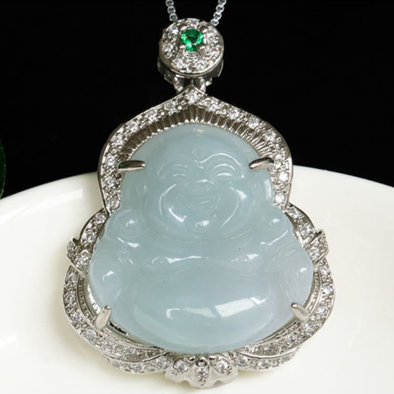 Buddha Stones 翡翠の笑い仏の豊穣のネックレスペンダント - image 1