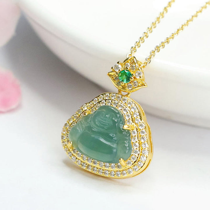 Buddha Stones 翡翠の笑い仏像豊かさと幸運のネックレスペンダント - image 8