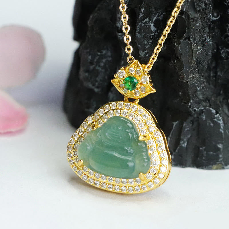 Buddha Stones 翡翠の笑い仏像豊かさと幸運のネックレスペンダント - image 4