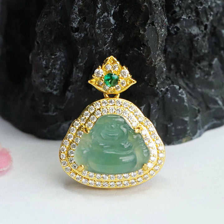 Buddha Stones 翡翠の笑い仏像豊かさと幸運のネックレスペンダント - image 1