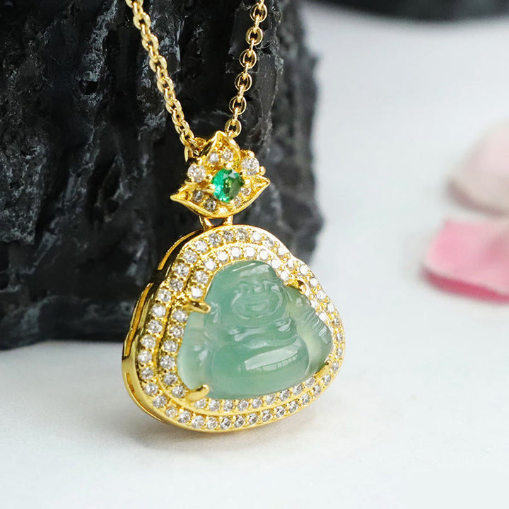 Buddha Stones 翡翠の笑い仏像豊かさと幸運のネックレスペンダント - image 7