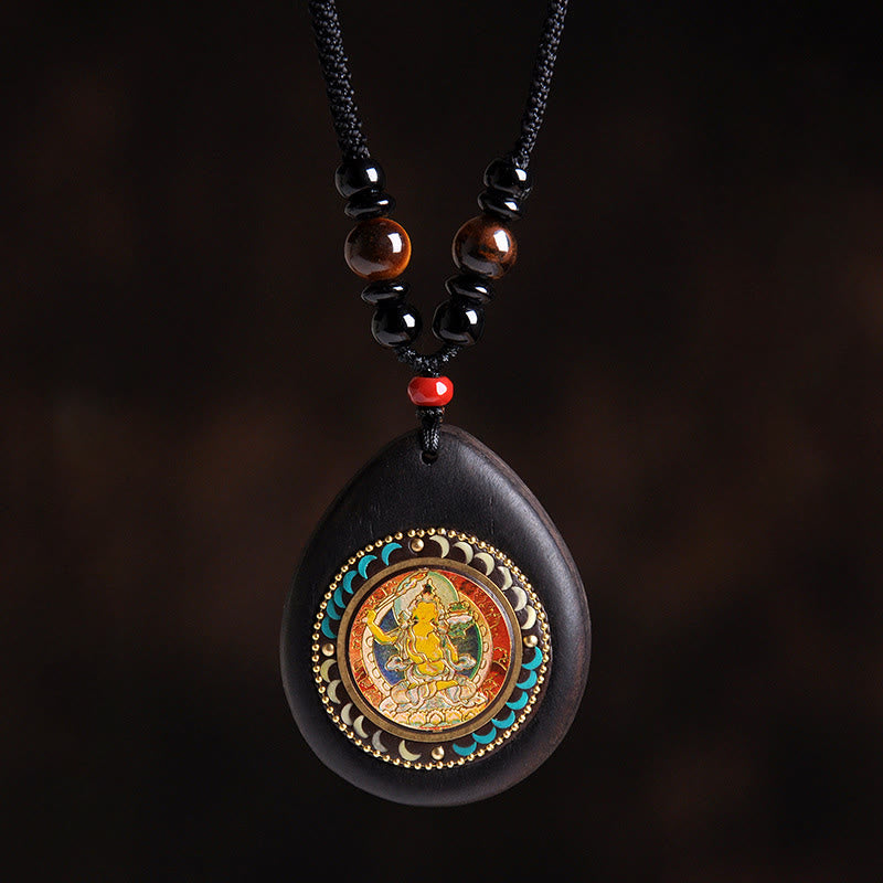 Buddha Stones 十二支誕生仏、黒檀、タイガーアイ、ブラックオニキス、落ち着いた雰囲気のネックレスペンダント - 兎文殊菩薩 - image 3