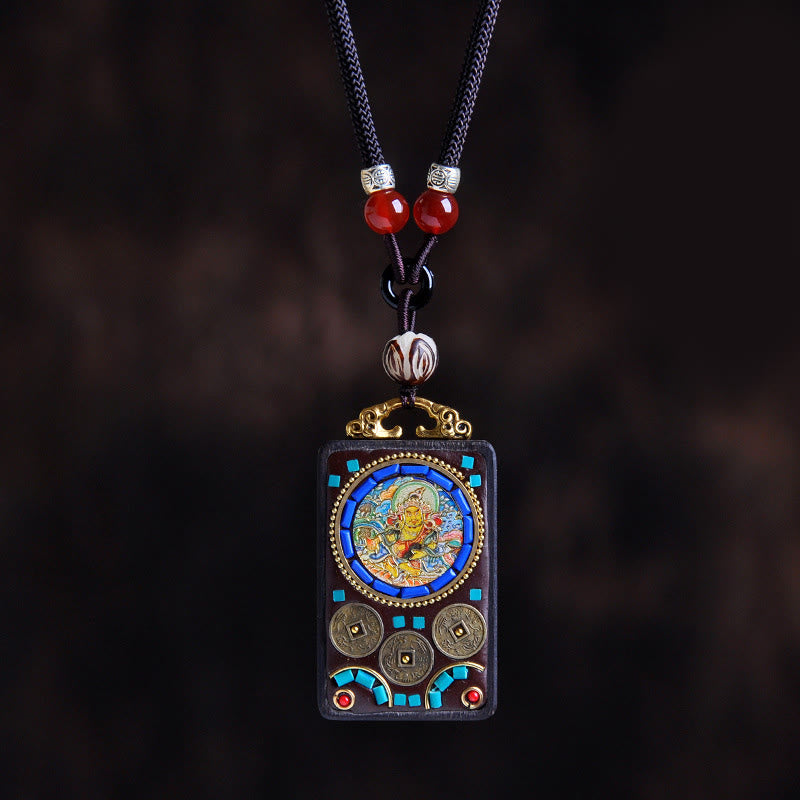 Buddha Stones タンカ陰陽銅貨黒檀ザキラム天秤ペンダントネックレス - 黒檀の富の神 - image 15