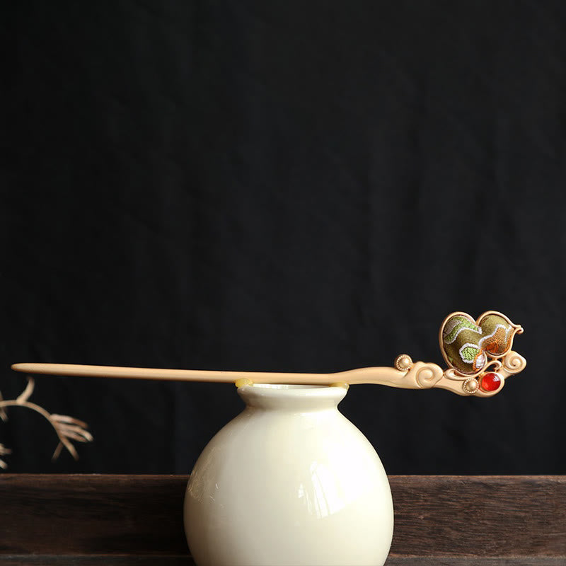 Buddha Stones ひょうたん型赤瑪瑙ビーズの落ち着いた自信のヘアピン - image 1