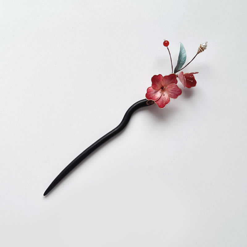 Buddha Stones ベルベットフラワー黒檀バランスヘアピン - 黒檀のベルベットフラワー - image 0