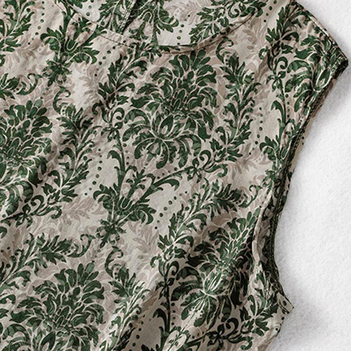 Buddha Stones 通勤用夏プリントシンプルデザインクルーネックノースリーブマキシワンピース - image 6