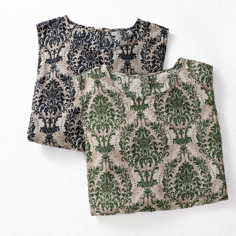 Buddha Stones 通勤用夏プリントシンプルデザインクルーネックノースリーブマキシワンピース - image 17