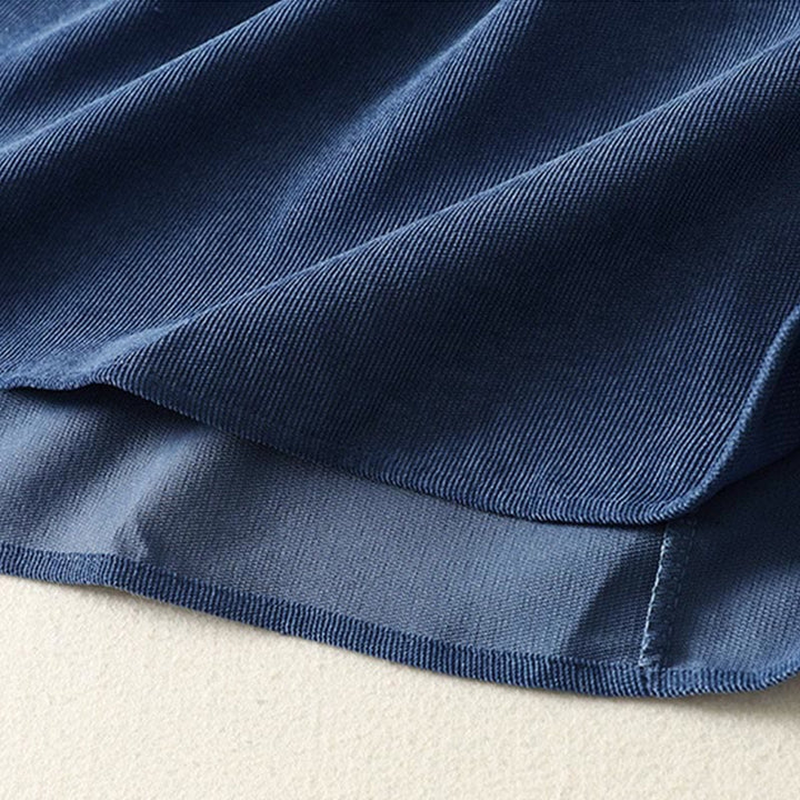 Buddha Stones 春のレトロなダークブルーの無地ノースリーブミディドレス（ポケット付き） - image 8