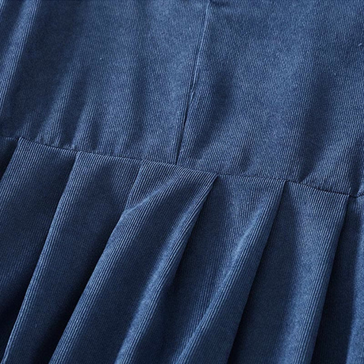 Buddha Stones 春のレトロなダークブルーの無地ノースリーブミディドレス（ポケット付き） - image 1