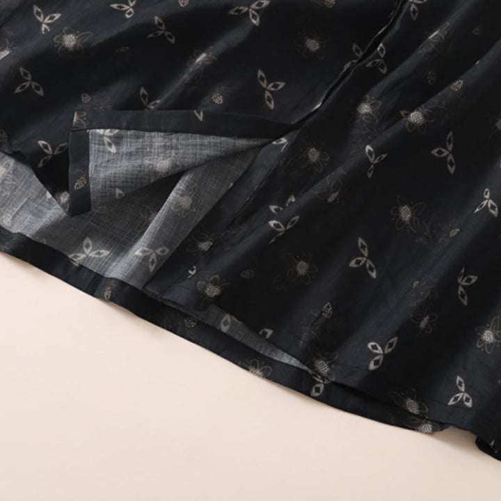 Buddha Stones 夏プリント花柄ボタンレースアップデザイン半袖ミディドレス（ポケット付き） - image 15