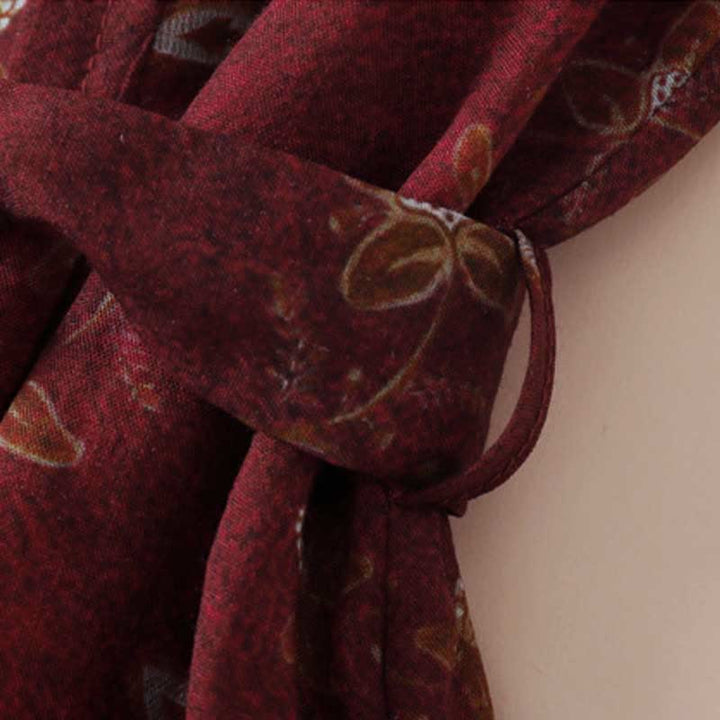 Buddha Stones 夏プリント花柄ボタンレースアップデザイン半袖ミディドレス（ポケット付き） - image 6