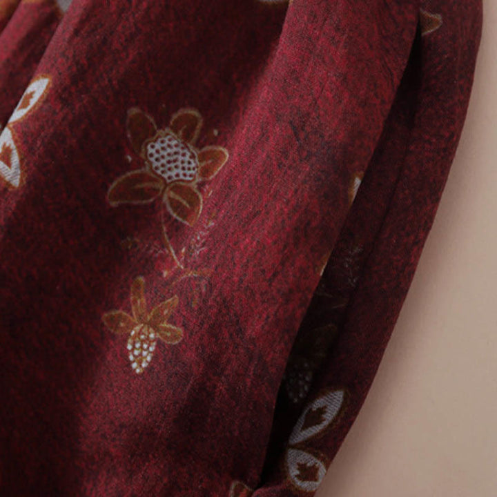 Buddha Stones 夏プリント花柄ボタンレースアップデザイン半袖ミディドレス（ポケット付き） - image 7