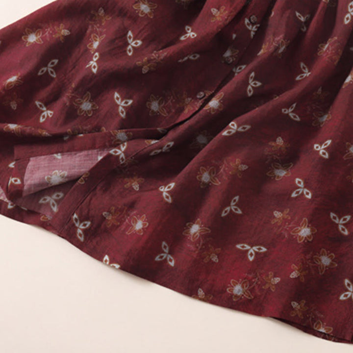 Buddha Stones 夏プリント花柄ボタンレースアップデザイン半袖ミディドレス（ポケット付き） - image 9