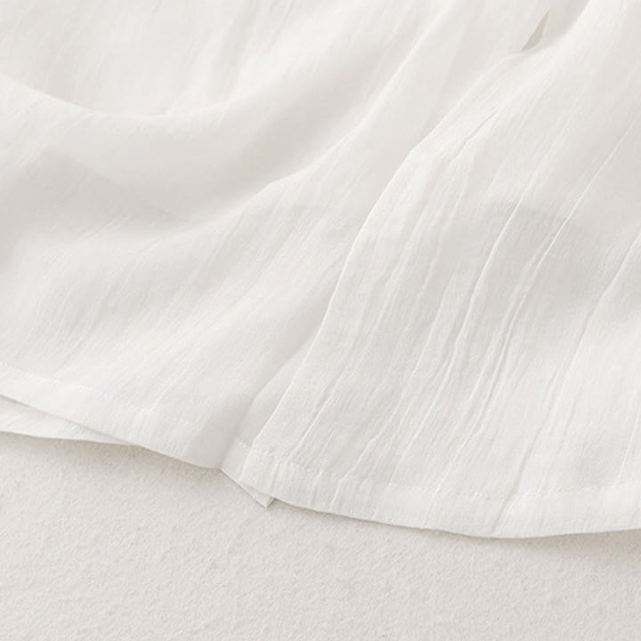 Buddha Stones 通勤用無地刺繍ダブルレイヤークルーネック長袖コットンミディドレス - image 9