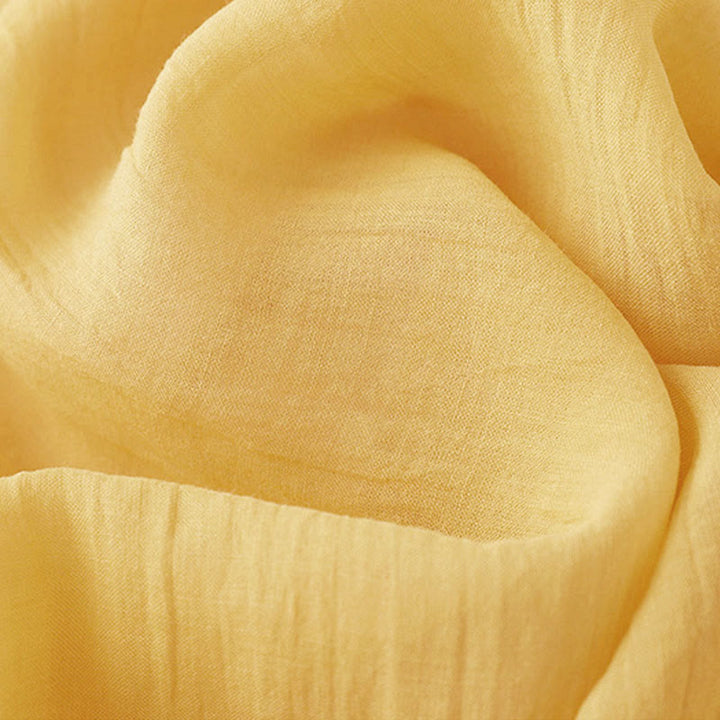 Buddha Stones 通勤用無地刺繍ダブルレイヤークルーネック長袖コットンミディドレス - image 2