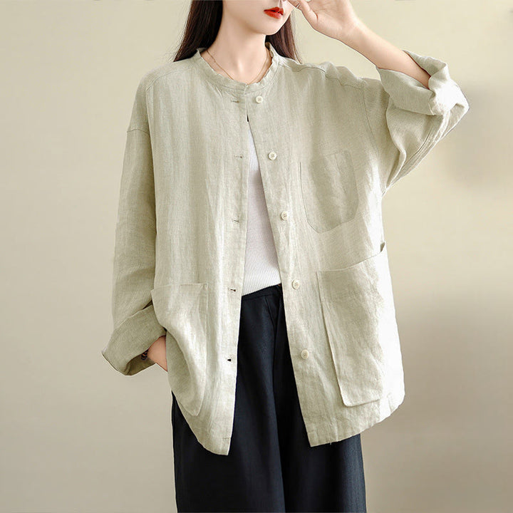 Buddha Stones 春のクルーネック長袖無地レディースコットンボタンシャツポケット付き - 白 - US8-10，UK/AU12-14，EU40-42 (2XL) - image 7