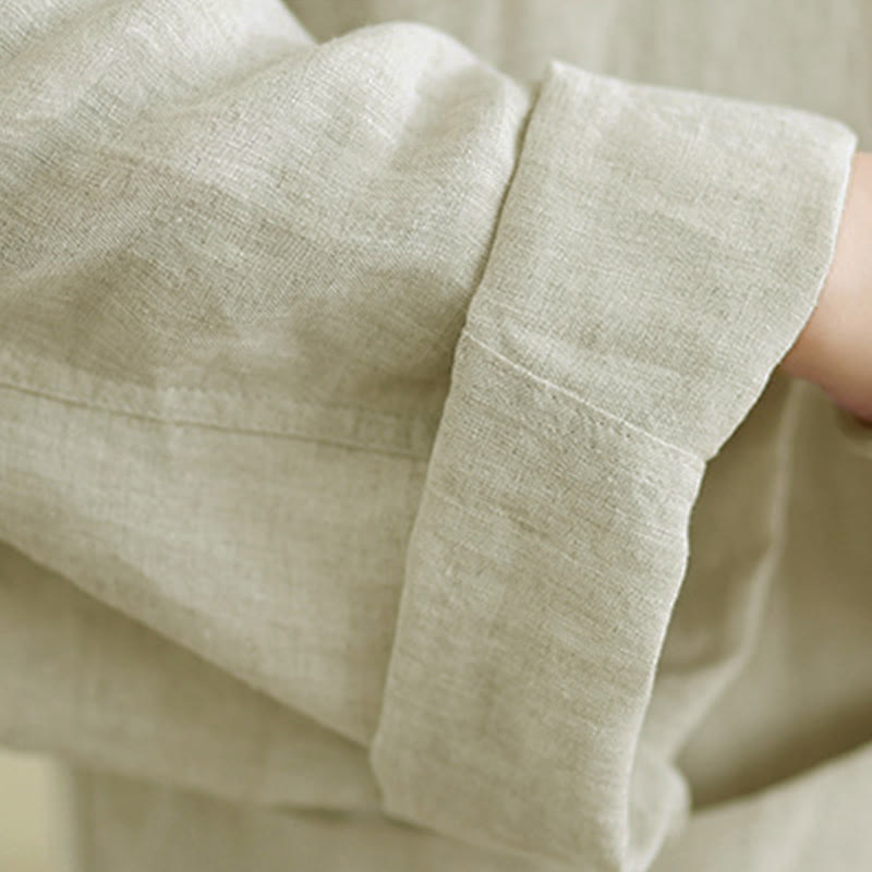 Buddha Stones 春のクルーネック長袖無地レディースコットンボタンシャツポケット付き - image 16