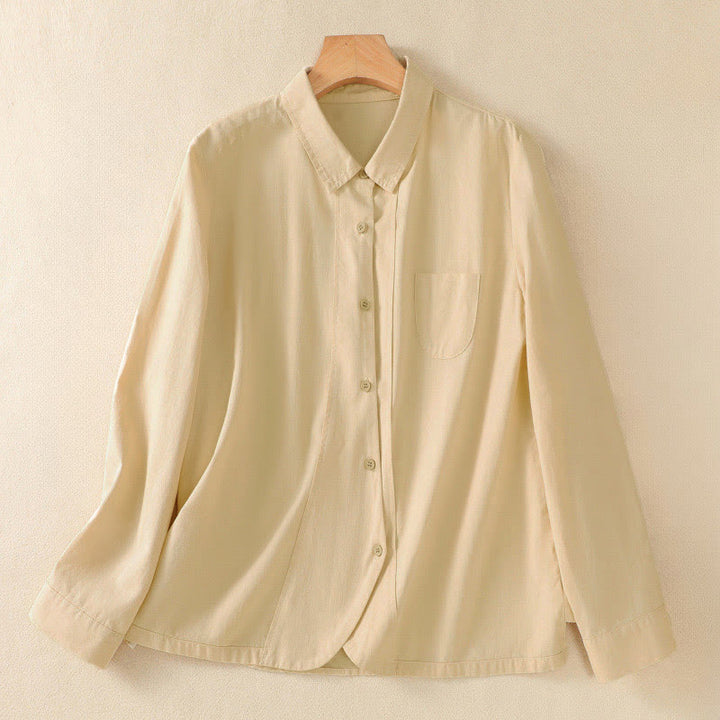 Buddha Stones 春のラペル長袖無地レディースコットンボタンシャツ（ポケット付き） - ビスク - US8-10，UK/AU12-14，EU40-42 (2XL) - image 8