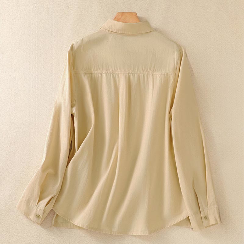 Buddha Stones 春のラペル長袖無地レディースコットンボタンシャツ（ポケット付き） - image 9