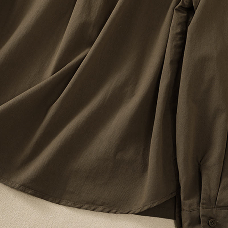 Buddha Stones 春のラペル長袖無地レディースコットンボタンシャツ（ポケット付き） - image 5