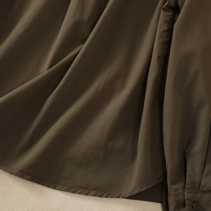 Buddha Stones 春のラペル長袖無地レディースコットンボタンシャツ（ポケット付き） - image 5