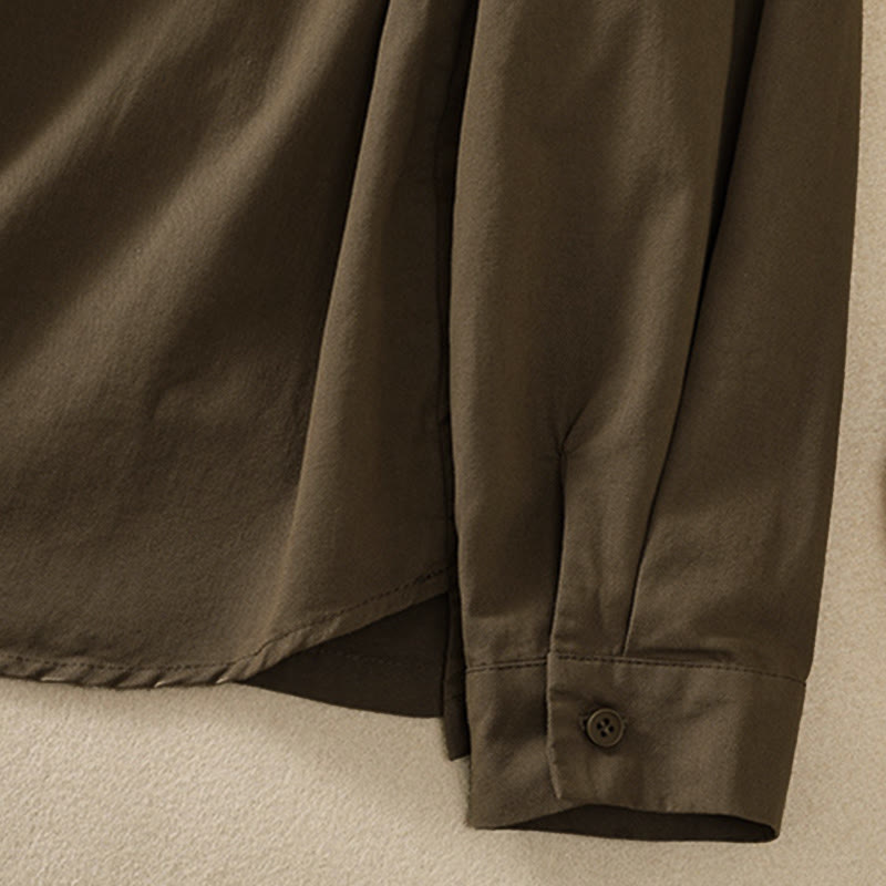 Buddha Stones 春のラペル長袖無地レディースコットンボタンシャツ（ポケット付き） - image 7