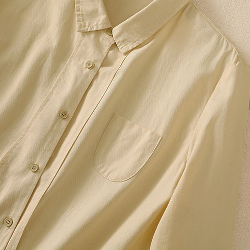 Buddha Stones 春のラペル長袖無地レディースコットンボタンシャツ（ポケット付き） - image 10