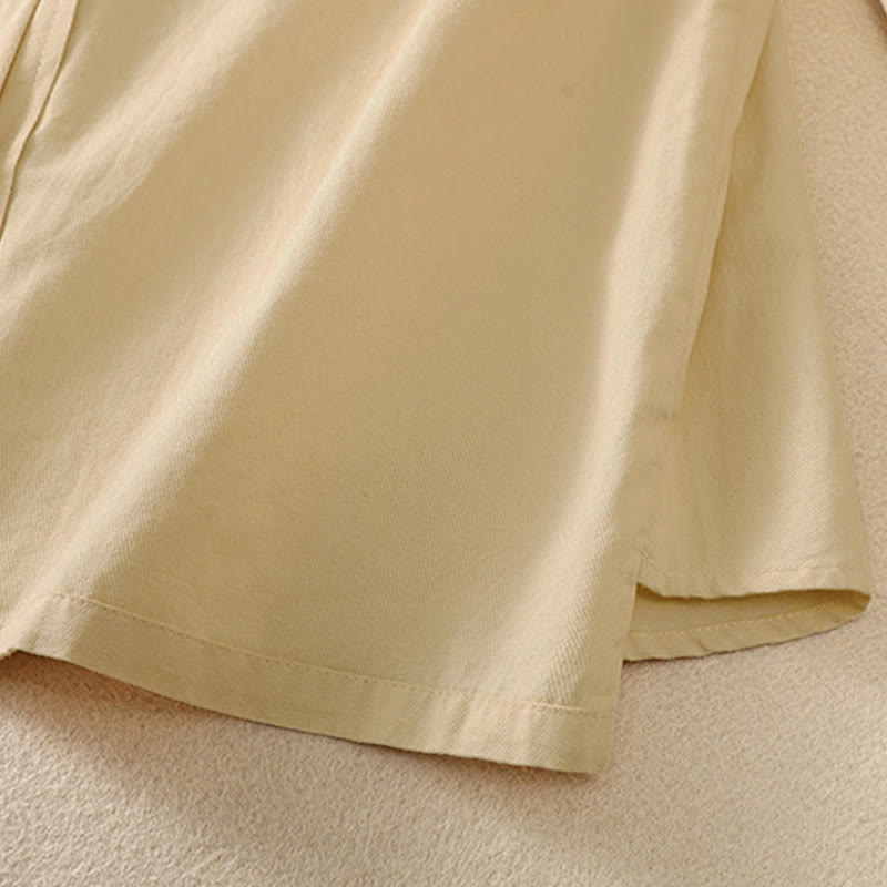 Buddha Stones 春のラペル長袖無地レディースコットンボタンシャツ（ポケット付き） - image 17