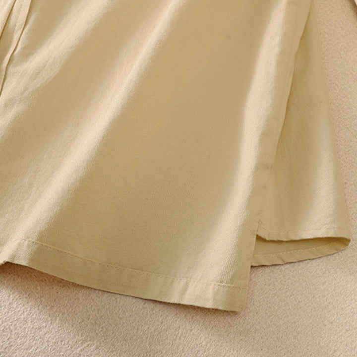 Buddha Stones 春のラペル長袖無地レディースコットンボタンシャツ（ポケット付き） - image 17