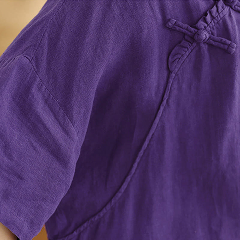 Buddha Stones 春のVネックフロッグボタン長袖無地レディースコットンシャツ - image 21