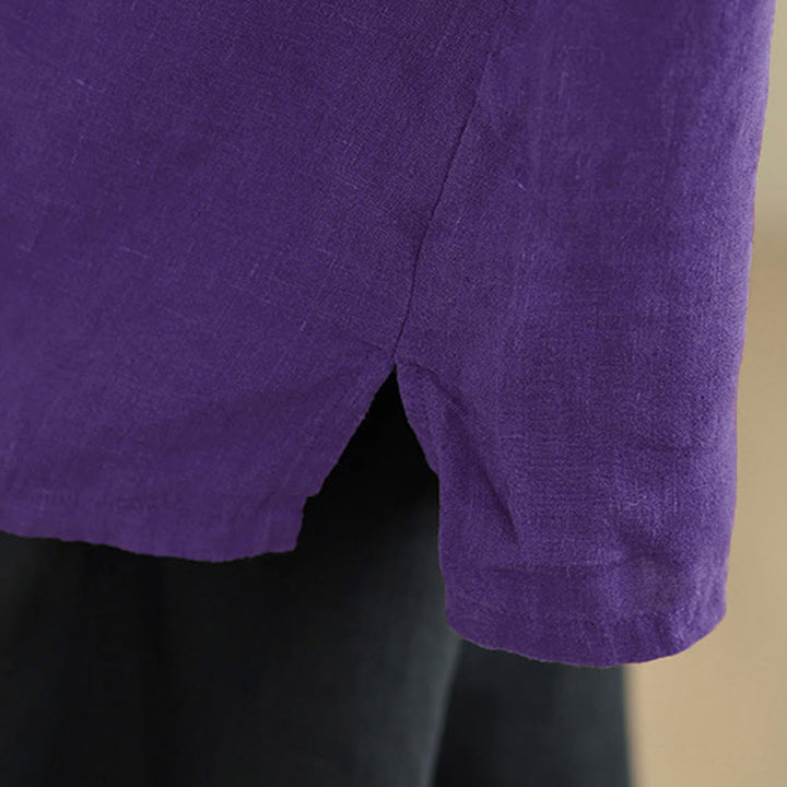 Buddha Stones 春のVネックフロッグボタン長袖無地レディースコットンシャツ - image 19