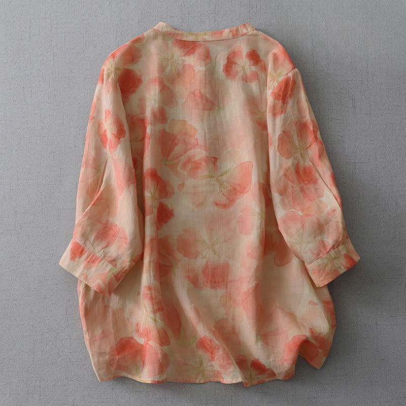 Buddha Stones 春の花柄クルーネック長袖レディースポリエステルシャツ - image 7