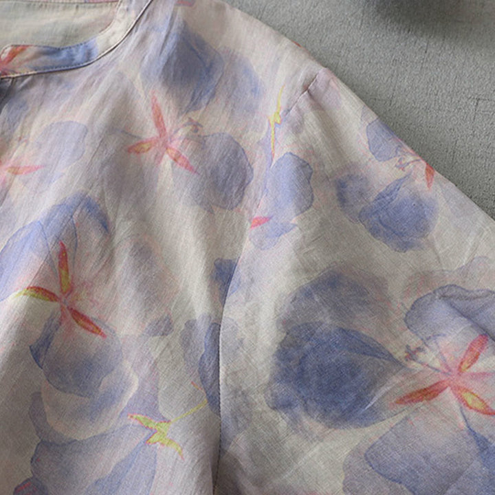 Buddha Stones 春の花柄クルーネック長袖レディースポリエステルシャツ - image 3