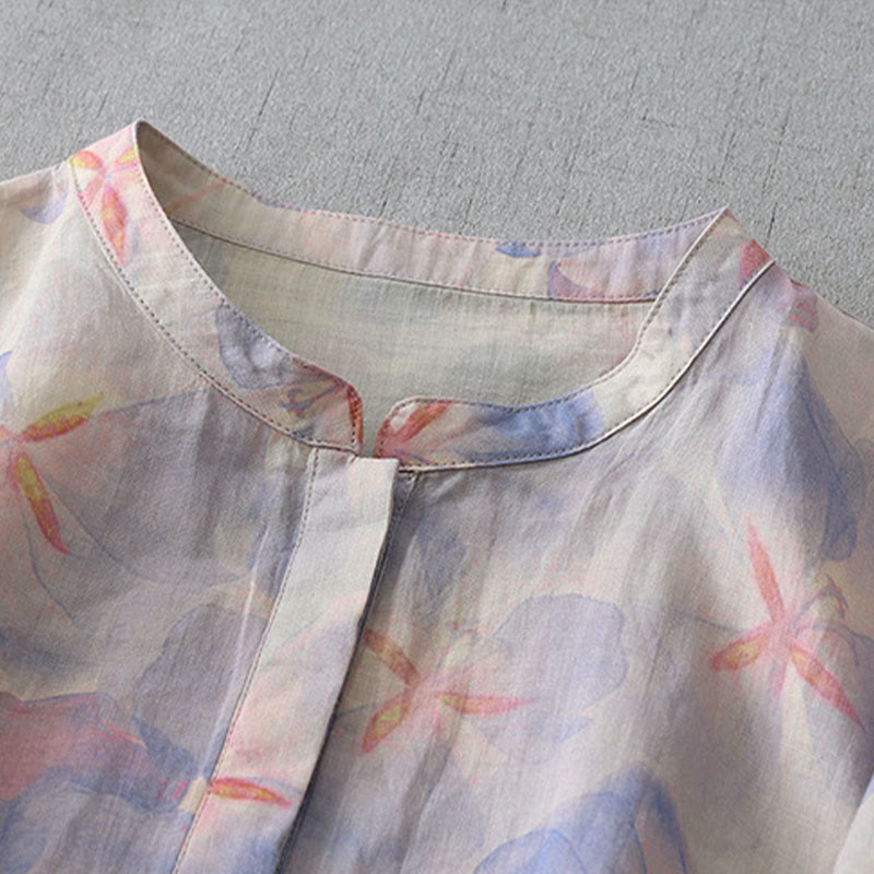 Buddha Stones 春の花柄クルーネック長袖レディースポリエステルシャツ - image 2