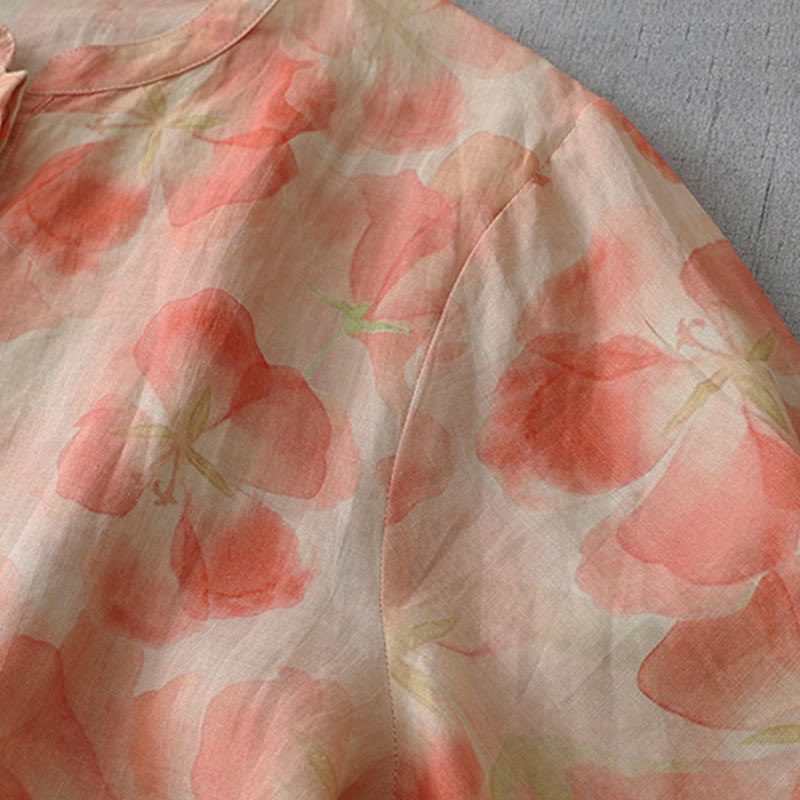 Buddha Stones 春の花柄クルーネック長袖レディースポリエステルシャツ - image 9