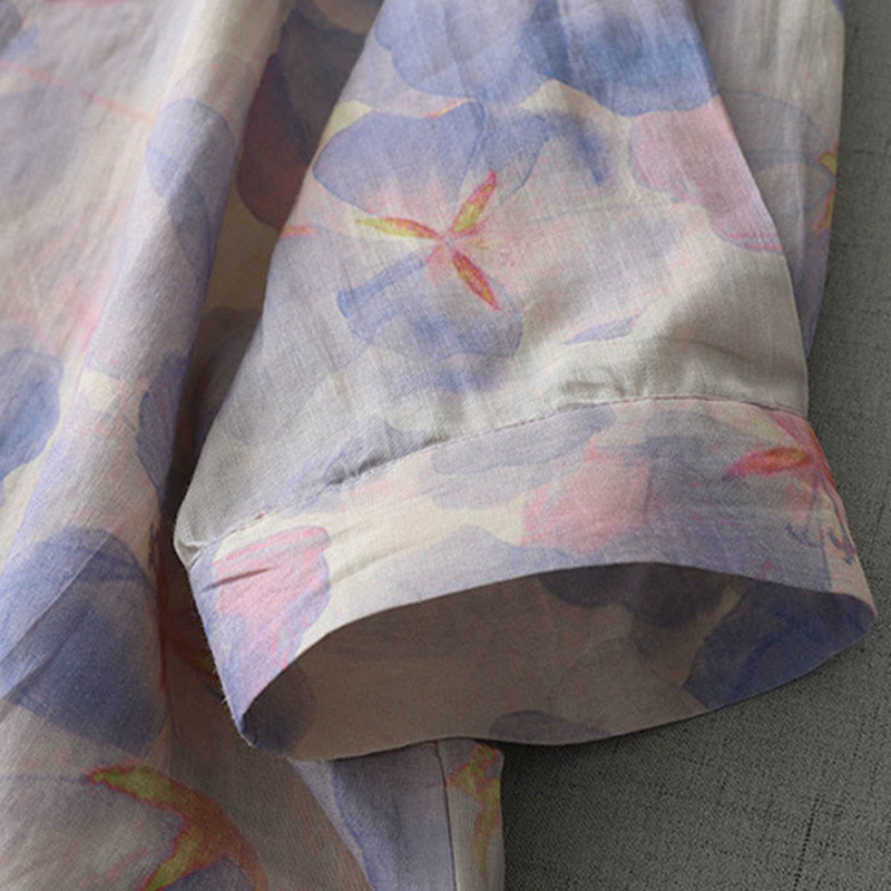 Buddha Stones 春の花柄クルーネック長袖レディースポリエステルシャツ - image 4