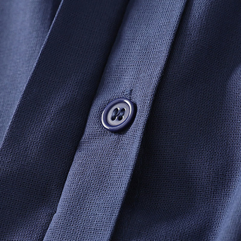 Buddha Stones 夏 スタンドカラー 半袖 無地 レディース ボタン コットン シャツ ポケット付き - image 2