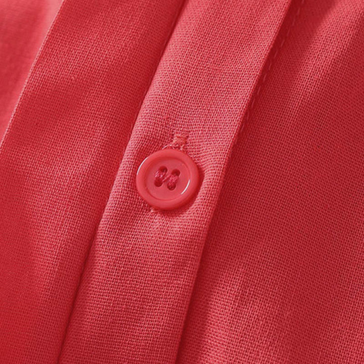 Buddha Stones 夏 スタンドカラー 半袖 無地 レディース ボタン コットン シャツ ポケット付き - image 10