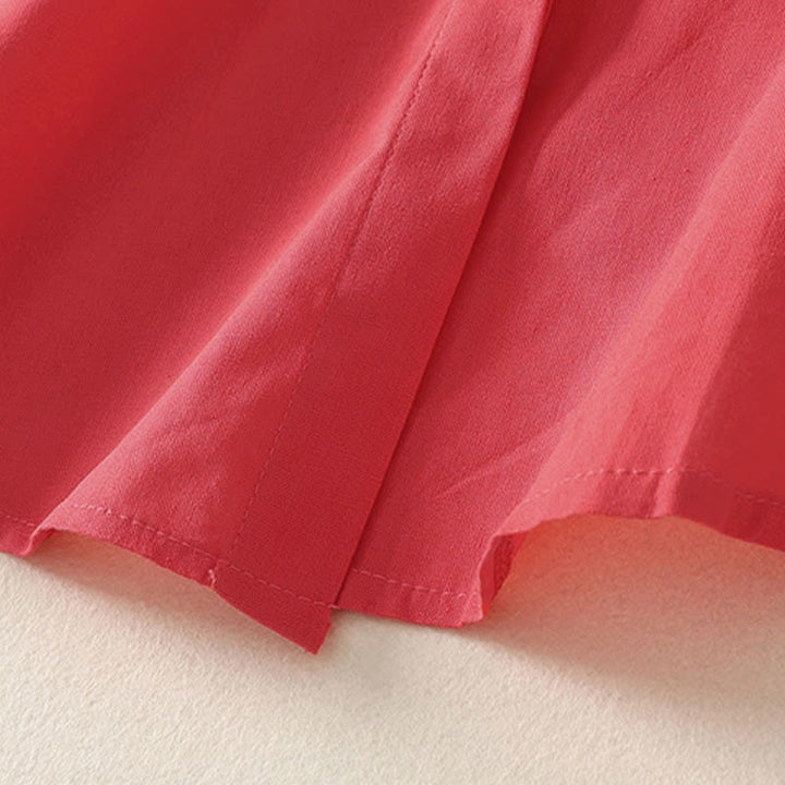 Buddha Stones 夏 スタンドカラー 半袖 無地 レディース ボタン コットン シャツ ポケット付き - image 14