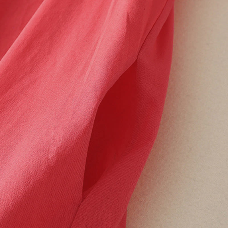 Buddha Stones 夏 スタンドカラー 半袖 無地 レディース ボタン コットン シャツ ポケット付き - image 11