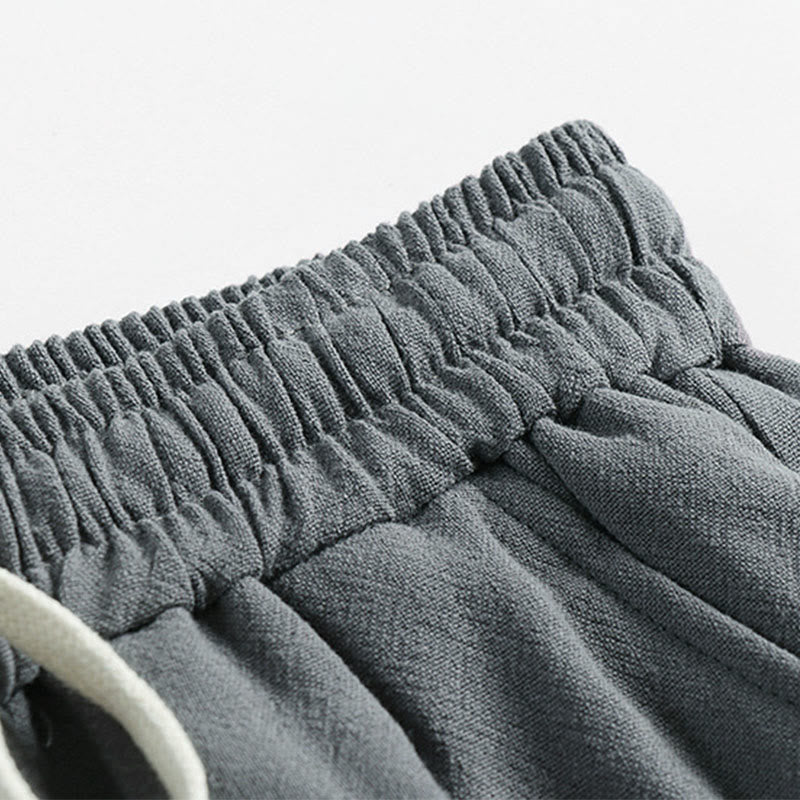 Buddha Stones 夏用ドローストリング 伸縮性ウエスト フロッグボタン アンクル丈 メンズ コットンリネン パンツ ポケット付き - image 4