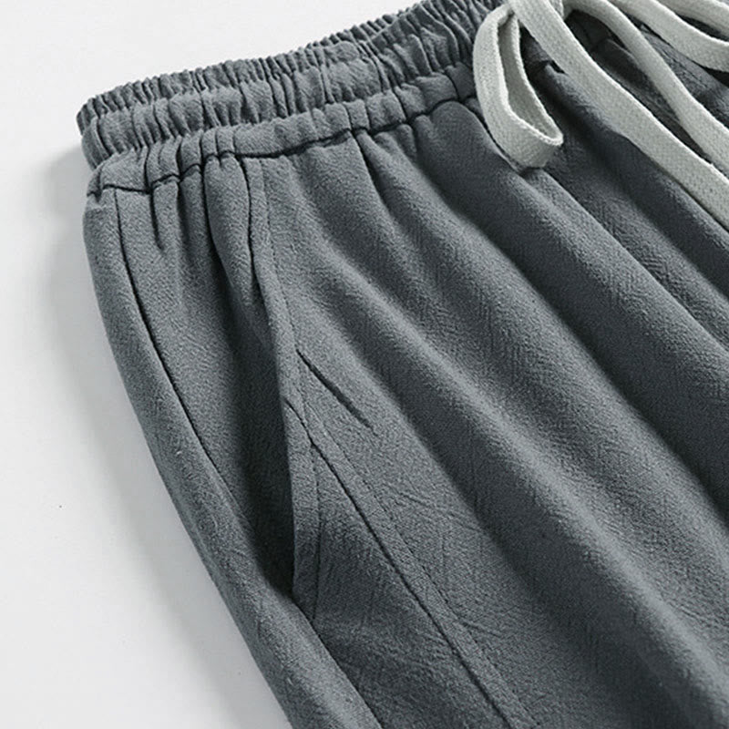 Buddha Stones 夏用ドローストリング 伸縮性ウエスト フロッグボタン アンクル丈 メンズ コットンリネン パンツ ポケット付き - image 5