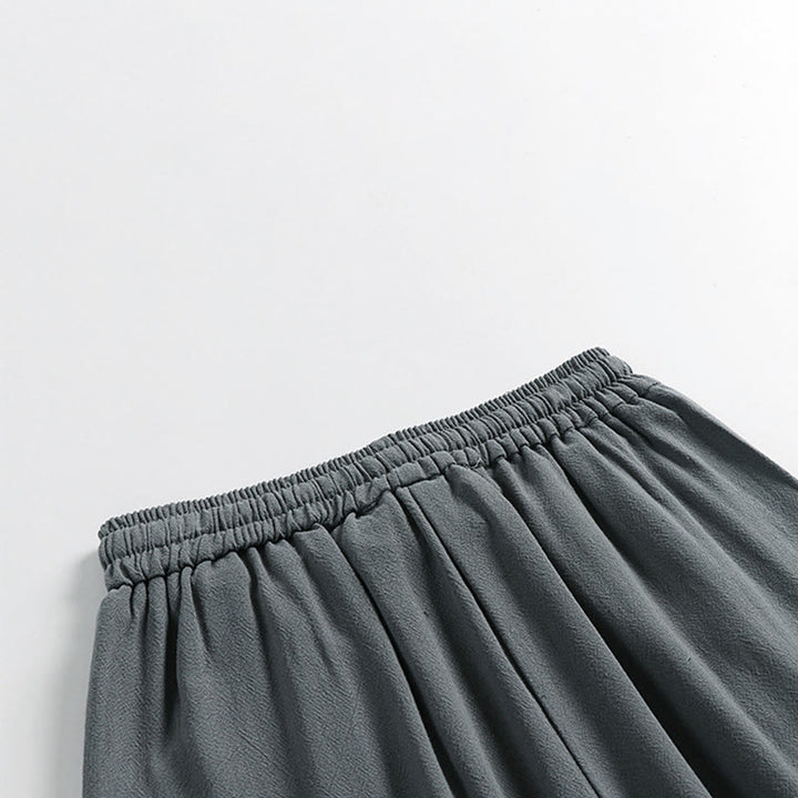 Buddha Stones 夏用ドローストリング 伸縮性ウエスト フロッグボタン アンクル丈 メンズ コットンリネン パンツ ポケット付き - image 6