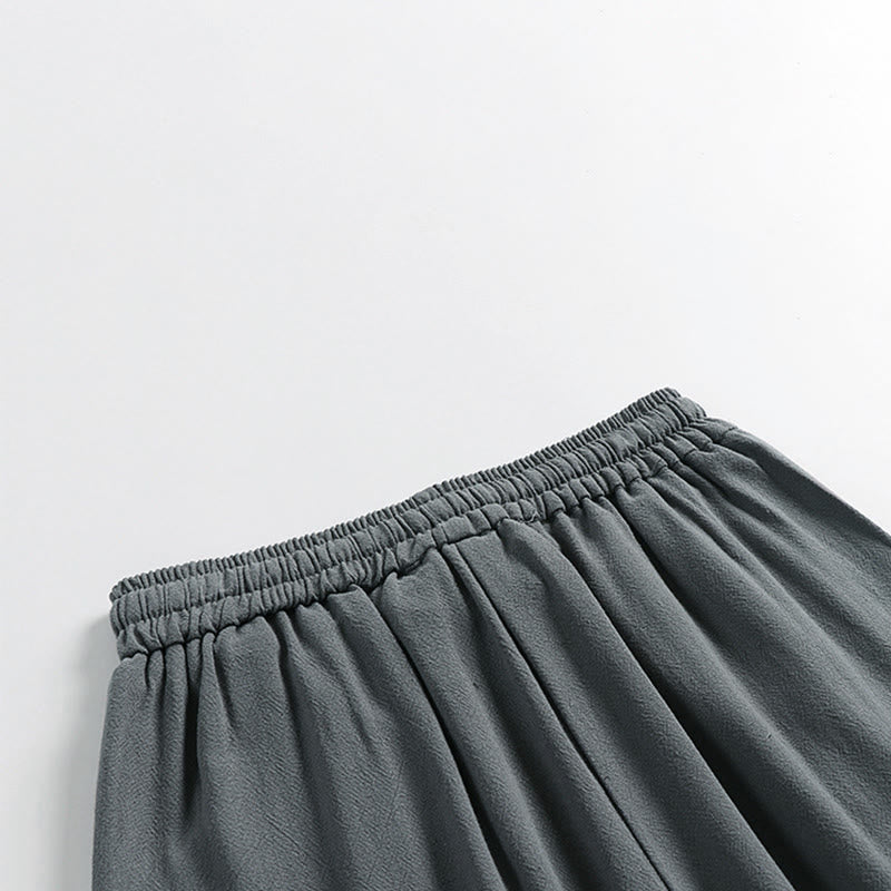 Buddha Stones 夏用ドローストリング 伸縮性ウエスト フロッグボタン アンクル丈 メンズ コットンリネン パンツ ポケット付き - image 6