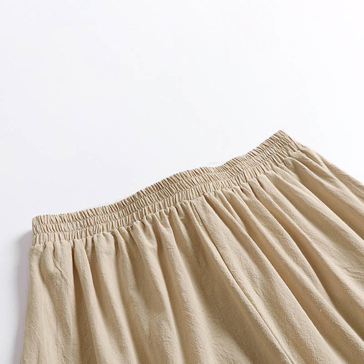 Buddha Stones プレーンレースアップドローストリングデザインメンズアンクル丈コットンリネンワイドレッグパンツ（ポケット付き） - image 3