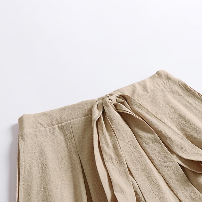 Buddha Stones プレーンレースアップドローストリングデザインメンズアンクル丈コットンリネンワイドレッグパンツ（ポケット付き） - image 2