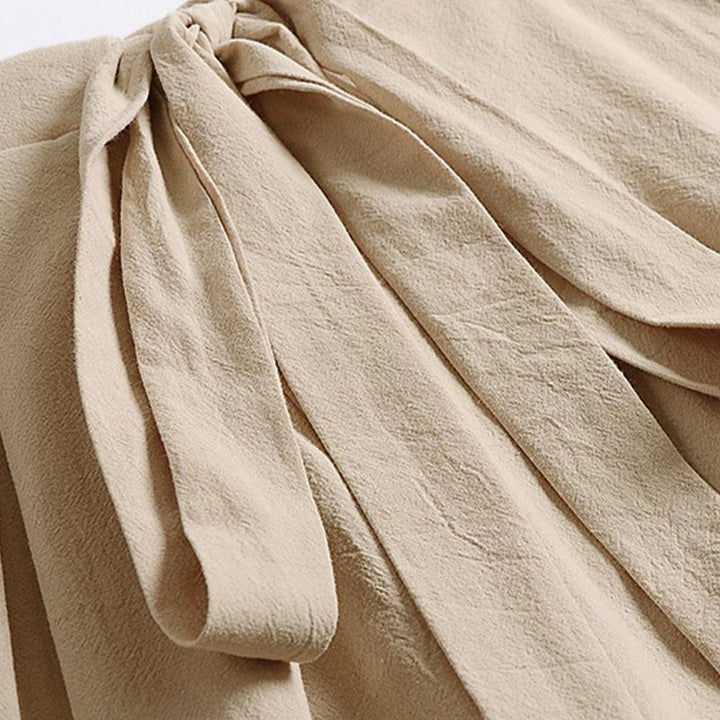 Buddha Stones プレーンレースアップドローストリングデザインメンズアンクル丈コットンリネンワイドレッグパンツ（ポケット付き） - image 4